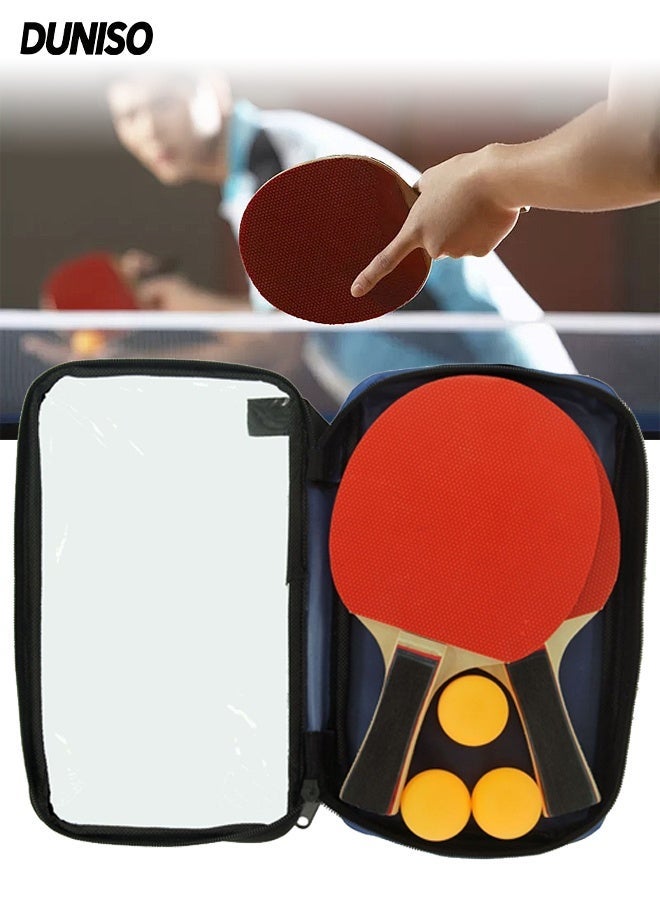 طقم مضرب كرة الطاولة وكرات 5 قطع، طقم مدرب محترف لكرة الطاولة مع حقيبة تخزين، طقم مضرب كرة الطاولة للاعبين 2 للألعاب الداخلية والخارجية - Image 1